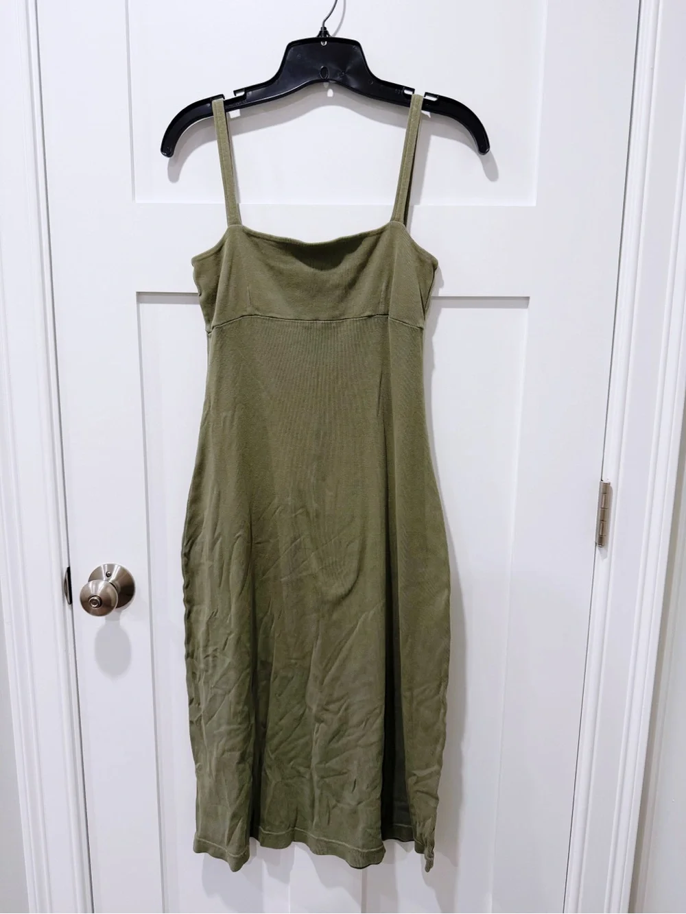 Halogen Square Neck Midi Dress in Olive